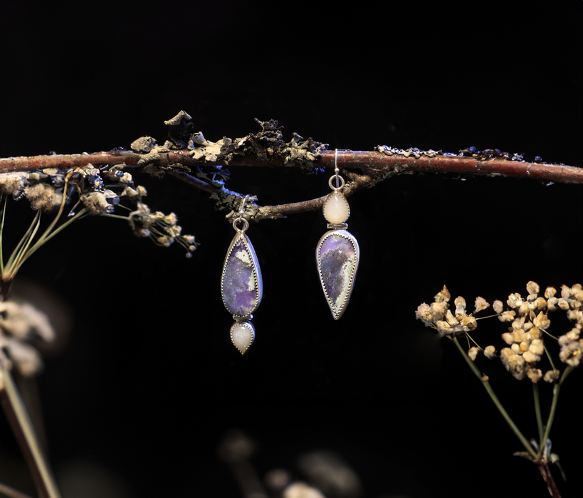 Purple Moss Agate Asymmetrical Dangles