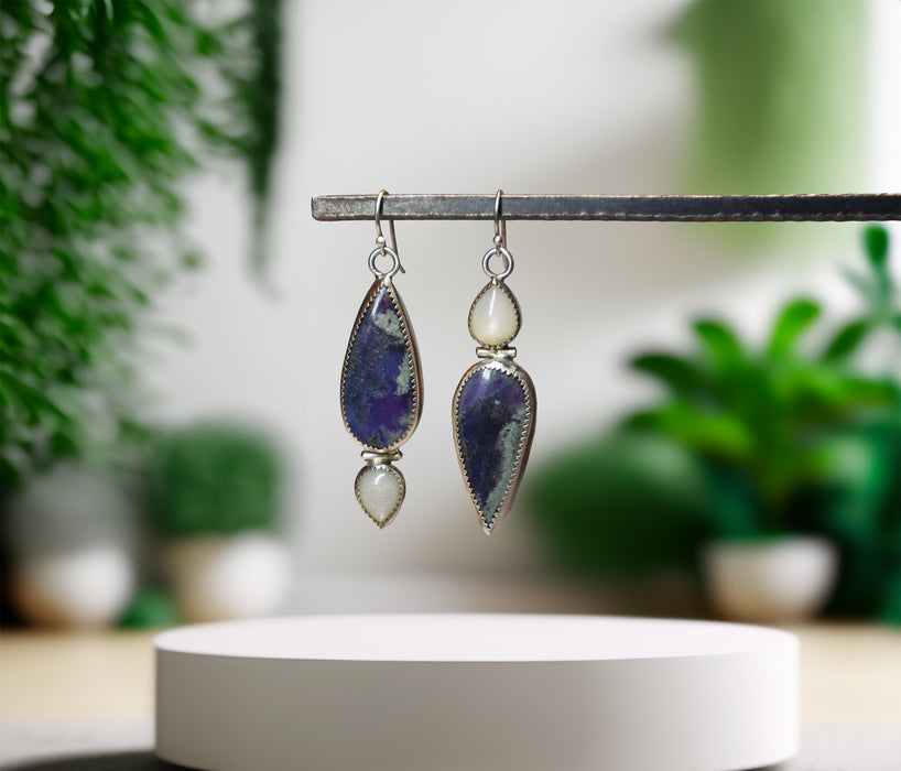 Purple Moss Agate Asymmetrical Dangles