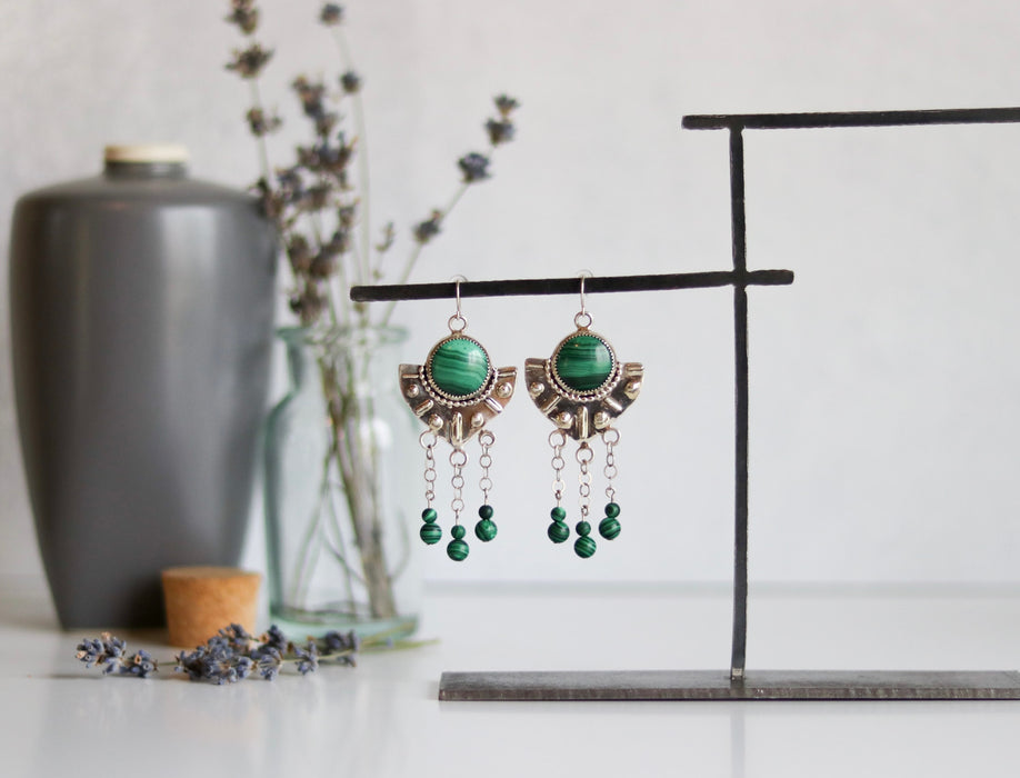 Malachite Fringe Earrings