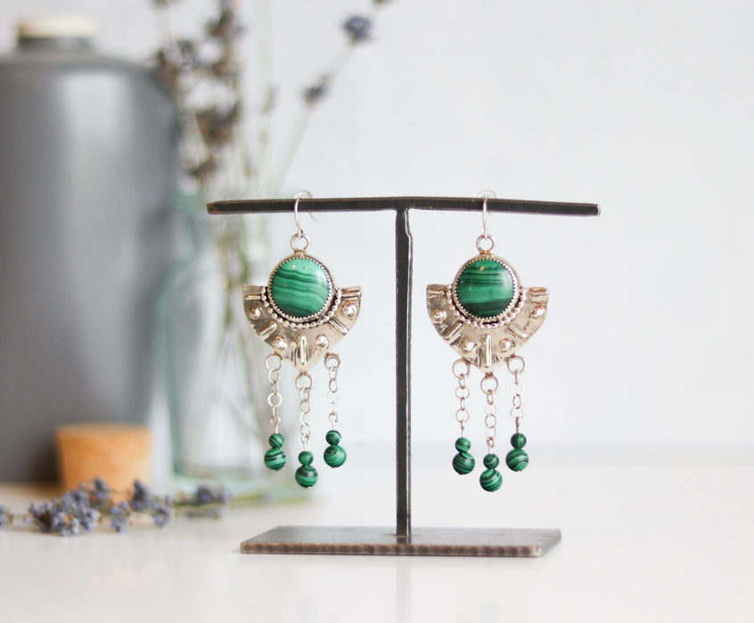 Malachite Fringe Earrings