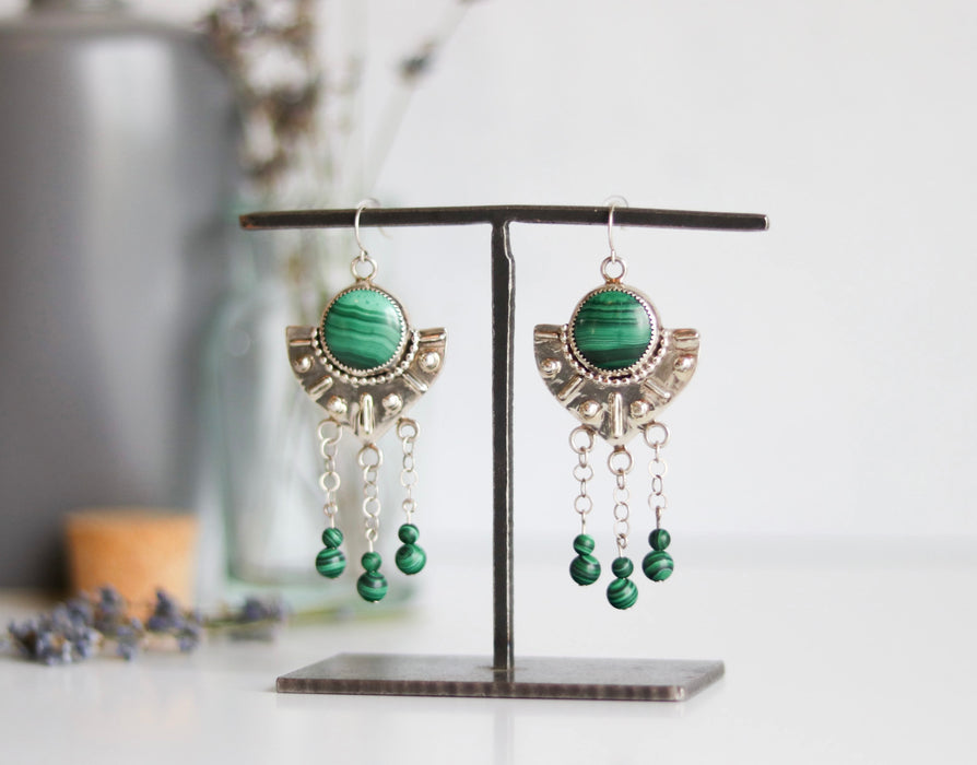 Malachite Fringe Earrings